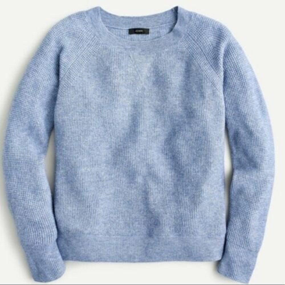 J. Crew Waffle Crewneck Sweater Large Supersoft Yarn Alpaca AU299 Oversized - Picture 1 of 7